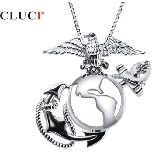 CLUCI Silver 925 Sterling Cage Pendant for Pearl Jewelry Making Women Eagle Cage Pendants US Marine Corps Badge Pendant SC332SB