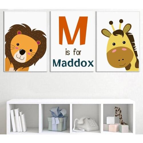 Custom Poster Nursery Prints Yellow Baby Personalized Boyls Name Wall Art Canvas Painting Pictures Lion Fawn Wall Art