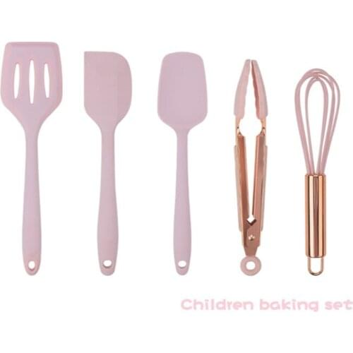Rose Gold Handle Silicone Childrens Baking Tool Five-piece Mini Baking Spatula Whisk