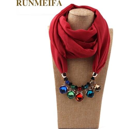 RUNMEIFA Bling-bling Necklace Pendants Scarf Pure Chiffon Alloy Beads Jewelry Pendant Scarfs for Women Neckerchief Scarves