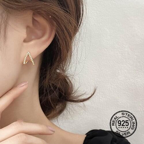 S925 Silver Earrings For Women Gold Triangle Diamond Zircon Geometric Simple Fashion Design Female Party Wedding Jewelry INEFFA