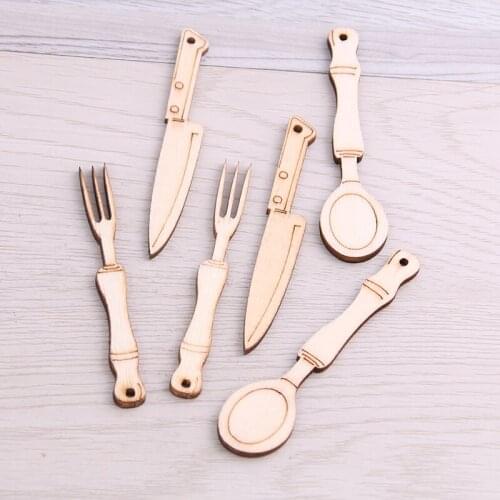 SWEET BELL 20pcs Wooden Knife And Fork Combination Scrapbooking Painting Collection Craft Handmade Accessory Home Decoration