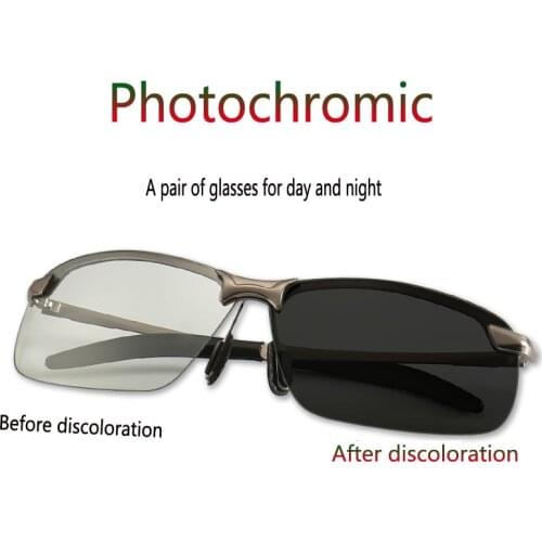 Photochromic Sunglasses Men Polarized Chameleon Discoloration Sun glasses for men fashion rimless square sunglasses Anti-glare