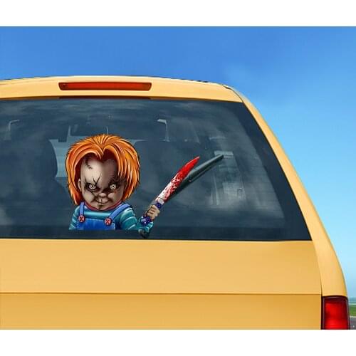 Horror Chucky Waving Window Wiper Decals Removable Auto Styling Rear Decoration Rear Windshield for Car Stickers 28cm