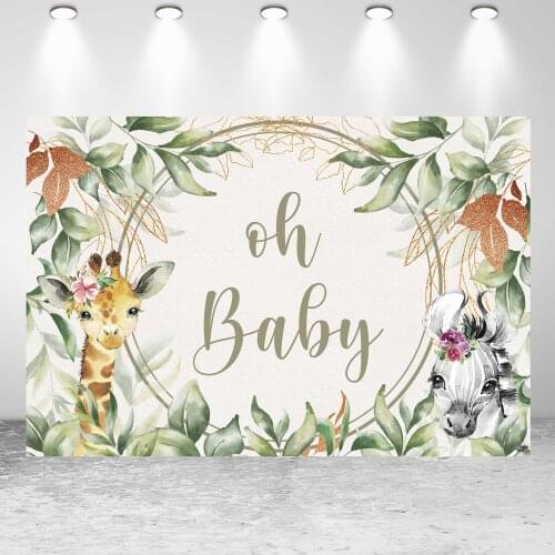 Seekpro Baby Shower Safari Animals Leaves Background Photographic Kids Birthday Party Backdrop Children For Photo Studio Shoot