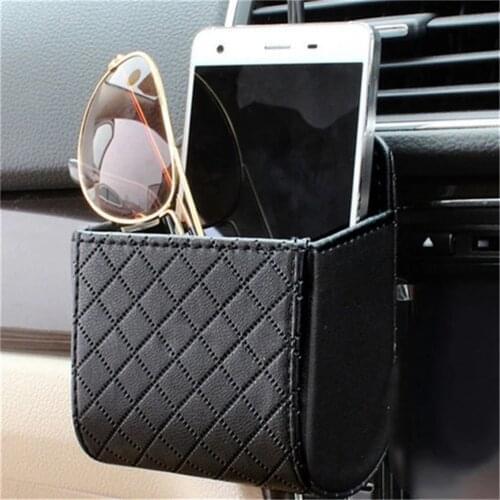 Car Storage Bag Air Vent Dashboard Tidy Hanging Leather Organizer Box Glasses Phone Holder Storage Box With Hook Car Accessories