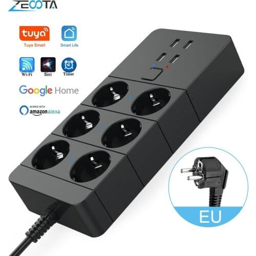 Smart Wifi Tuya Power Strip 6 Way EU Outlets Plug Sockets 2.4G/5G USB Charging Port Timer Bluetooth Control by Alexa Google Home