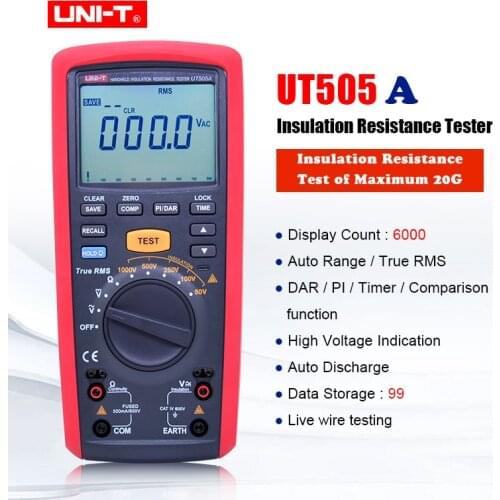 UNI-T UT505A 1000V Digital Handheld True RMS Megger Insulation Resistance Meter Tester Multimeter Ohm Voltmeter Megohmmeter