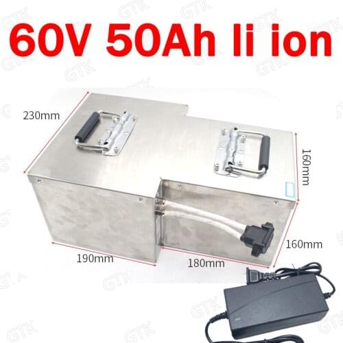 GTK waterproof 60v 50ah lithium ion T-shaped bateria li ion BMS for 3500W 4000W Tricycle scooter motorcycle bike +10A charger
