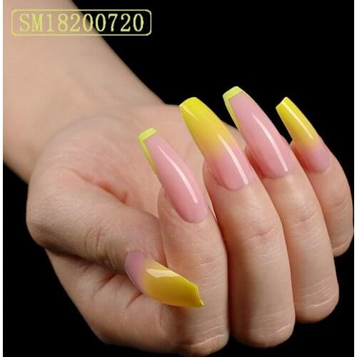 Yellow Gradient French Press on False Nails Extra Long Ballerina Coffin UV Gel Glue on Fake Fingersnails Extention Tool