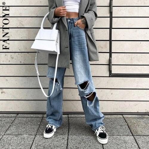 FANTOYE 2019 New Hole Ripped Jeans Women Casual Loose Harem Pants Oversized Streetwear Femme Korean Fashion Hollow Out Jeans