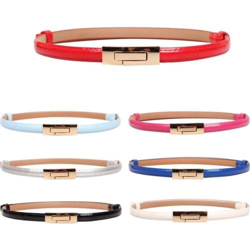 Hot Sales Fashion Faux Leather Women Slim Belt Metal Buckle Solid Color Strap Waistband