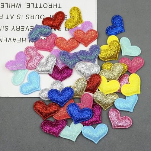 100Pcs Glitter Love Heart Padded Patches Appliques DIY Craft Supplies Kids Hair Accessories Clothing Garment Decor Materials