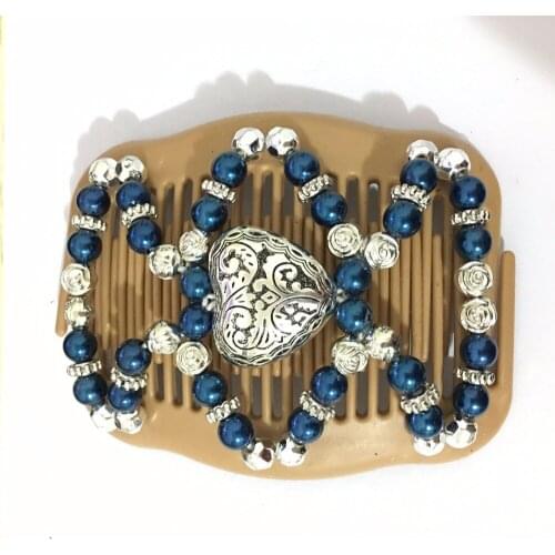 Big heart blue silver Beads 12 pcs / lot Magic Strecthy Hair Combs Double Clips Tuck Combs