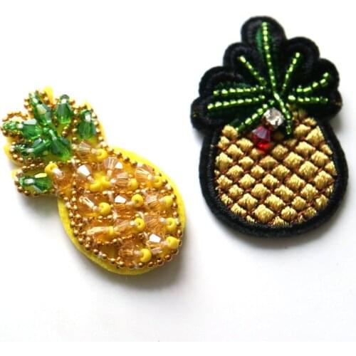 2pcs/lot Pinapple beaded patches for clothes DIY sew on parches appliques Embroidery applique parch ropa clothing accessory
