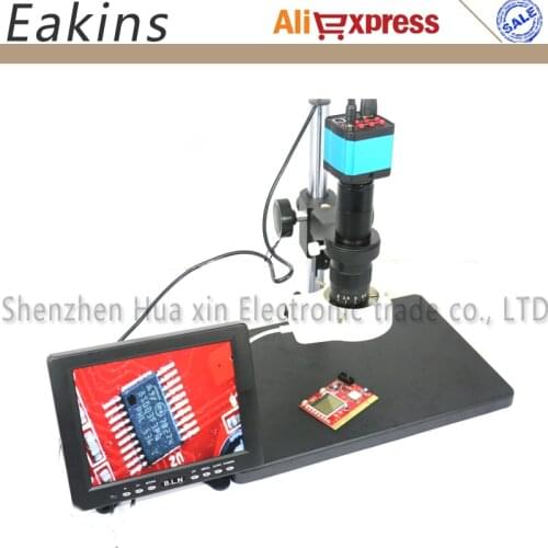 21MP 2K HDMI USB Industrial Electronic Digital Video Microscope Camera 180X C-Mount Lens 8" LCD Display For Lab PCB Soldering