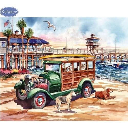 Sea,car,dog,boat,5D,diy,Diamond Painting Cross Stitch,Full,Diamond Embroidery,Diamond Mosaic,pattern,sitting room decor stickers