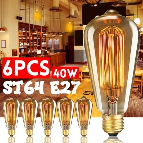 6PCS/Box ST64 E27 LED 40W Dimmable Edison Bulbs Antique Vintage Filament Incandescent Light Lamp 2200K AC220V