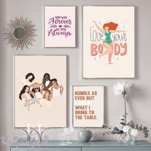 Abstract Women Love Your Body Canvas Painting Nordic Fashion Girls Quote Posters and Prints Wall Art Pictures Living Room Decor