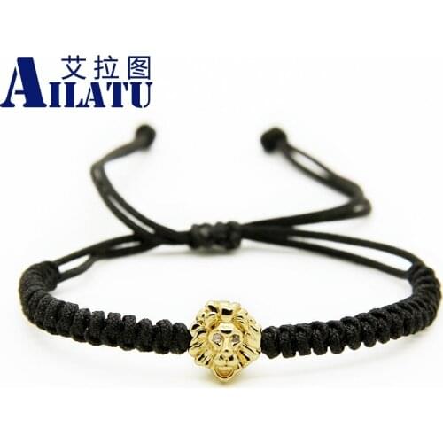 Ailatu 10 pcs / lot Trendy Summer Jewelry High Quality Plated Clear Cz Lion Head Braiding Bracelet