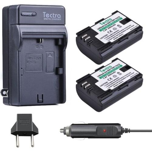 Tectra Camera Baterry LP-E6 LPE6N 2pcs+Digital Charger for Canon DSLR EOS 5D Mark II Mark III 60D 60Da 7D 70D 6D camera