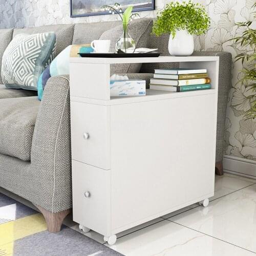 20cm/25cm Simple Modern Corner Living Room Side Cabinet With 2 Drawer Sofa Side Movable Small Narrow Cabinet Table With 4 Wheel