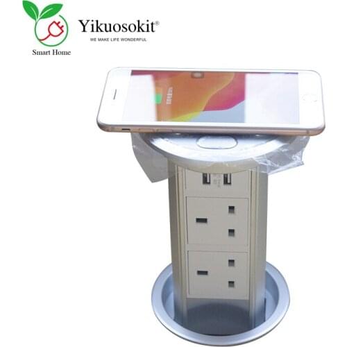 British UK Jack Motorized Dual USB Charging Wireless Fast Charger Smart Power Socket Electric Desktop Pop Up Outlet for Phone
