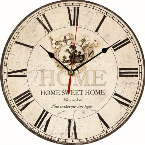 Large Vintage Rustic Wooden Wall Clock Kitchen Antique Shabby Chic Retro Home 667A