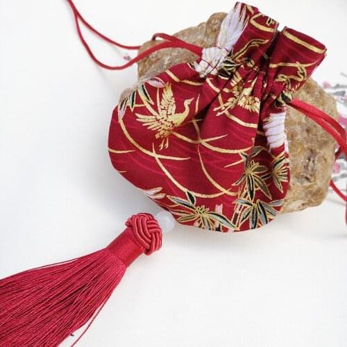Chinese Crane embroidery Omamori delicate tassel pendant Safe Guard