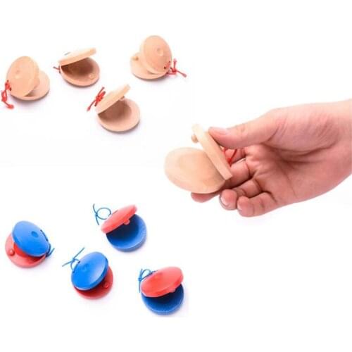 Wooden Percussion Primary Color Castanets Round Dance Board Red Blue For Baby Musical Instrument Preschool Early Educational Toy