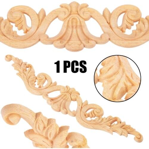 Retro Art Wooden Flower Carved Applique Furniture Door Decorative Onlay Applique Exquisite Carving Pattern For DIY Decor