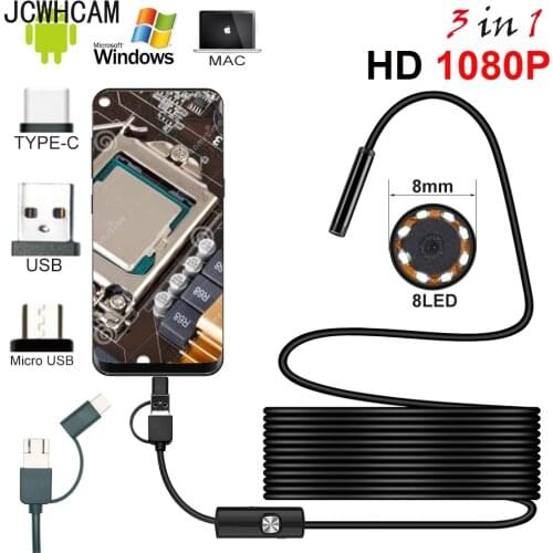 Full HD 1080p Endoscope Camera MicroUsb Type-C Android Smartphone 2M 5M 10m Hard Flexible Wire 8mm Endoscopy Camera Inspection