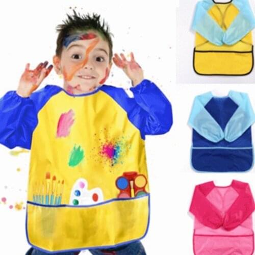 2020 Baking Eating Aprons Pockets for Paint Brush Tool Kids Waterproof Art Craft Apron Smock for Children DIY Painting Drawing
