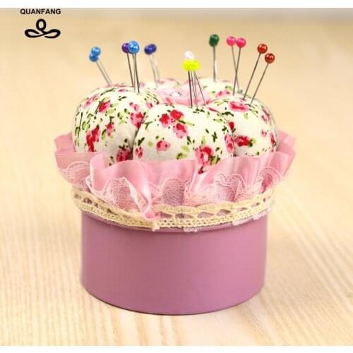 QUANFANG Storage sewing box Needle Cushion Pad With Printed Floral Pattern Fabric Cover Accessory Tools fo DIY Sewing Needlework