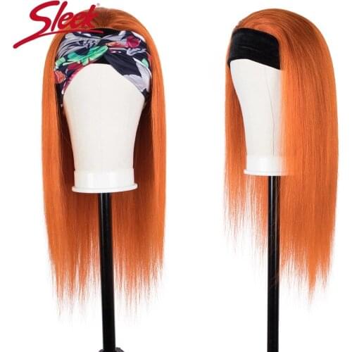 Sleek Headband Wig Straight Human Hair Wigs Bandage Orange Color Remy Brazilian Hair Wig With Clips Wigs For Black Women