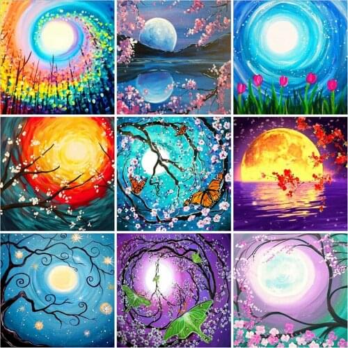 HUACAN 5D Diamond Painting Moon New Arrivals Diamond Embroidery Cross Stitch Landscape Mosaic Decor For Home