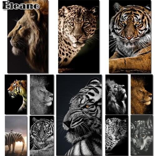 Canvas Painting for Living Room Tiger Lion Poster Custom Print Black and White Oil Painting Wall Art Nordic HD Animal Picture
