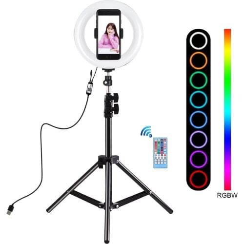 PULUZ 7.9 inch 20cm USB RGB ring light+ 1.1m light stand LED Dual Color Temperature Selfie Photography Video Lights &Phone Clamp