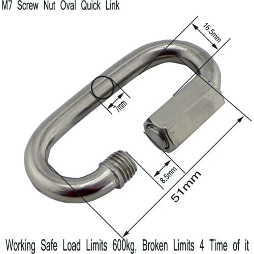M7 Stainless Steel 304 Screw Oval Quick Link Carabiner Ring for Chain 10pcs