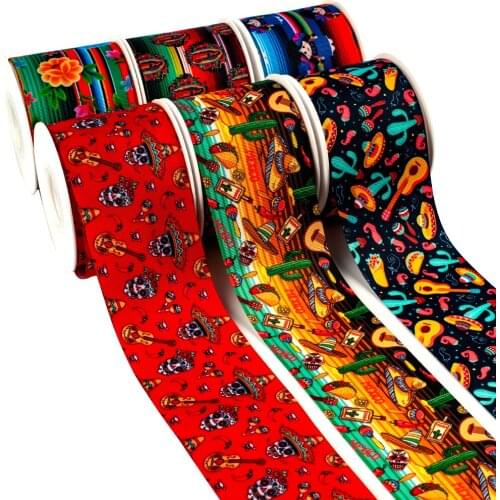 Mexican Style Skull Print Grosgrain Ribbon for Headwear Decoration Accessories 10 Yards