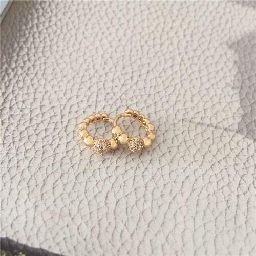Lovely Gold Color CZ Zirconia Paving Ball Deco Ball Shape Small Huggie Hoop Earrings For Women Girl Daily Casual Pretty Jewelry