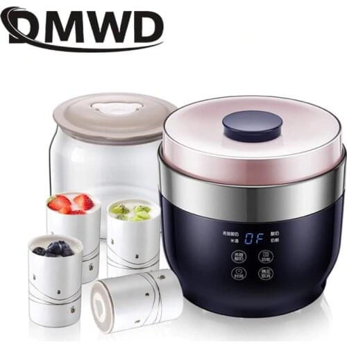 DMWD Microcomputer Greek yogurt maker Four cups yourt Multifunctional For Rice wine/yogurt/cheese 20W Stainless steel liner