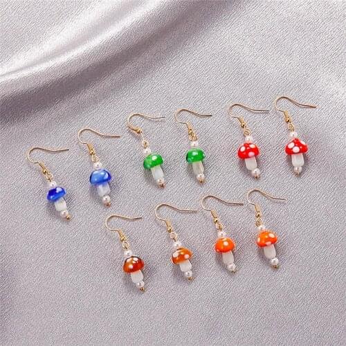 Fashion Cute Colorful Small Mushroom Earrings for Women Kawaii Funny Resin Pendant Pearl Designer Woman Earring Party 10colors