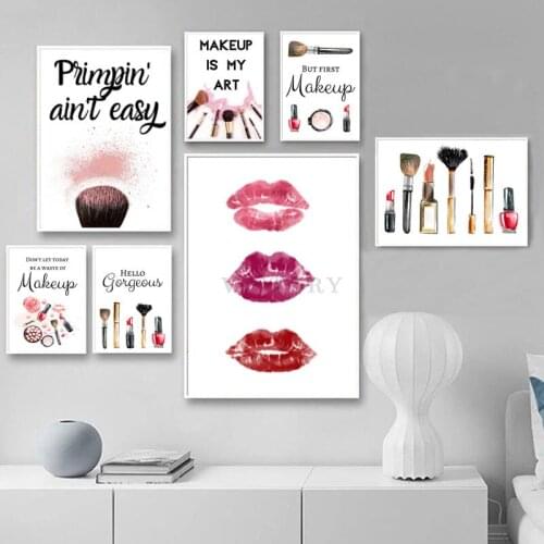 Fashion Posters and Prints Watercolor Makeup Wall Art Canvas Painting Woman Cosmetics Picture Bedroom Nordic Decoration