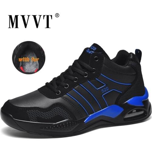 MVVT New Warm Men Running Shoes With Fur Men Sneakers Air Sole Sport Shoes Waterproof Snow Footwear