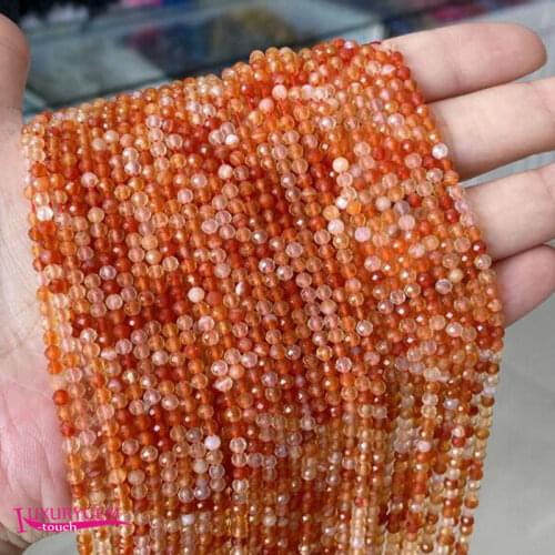 Natural Red Agates Stone Loose Small Beads High Quality 3mm Faceted Round Shape DIY Gem Jewelry Accessories 38cm wk365