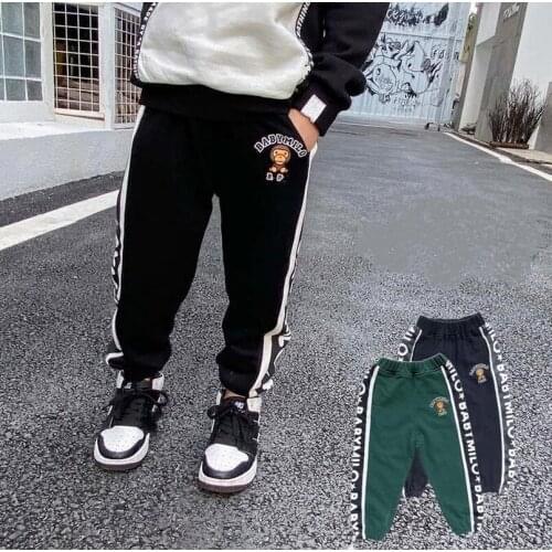 2020 Newly Kids Boy Girls Black& Green Cartoon Classic Animal Pattern Printed Long Pants Casual Trousers