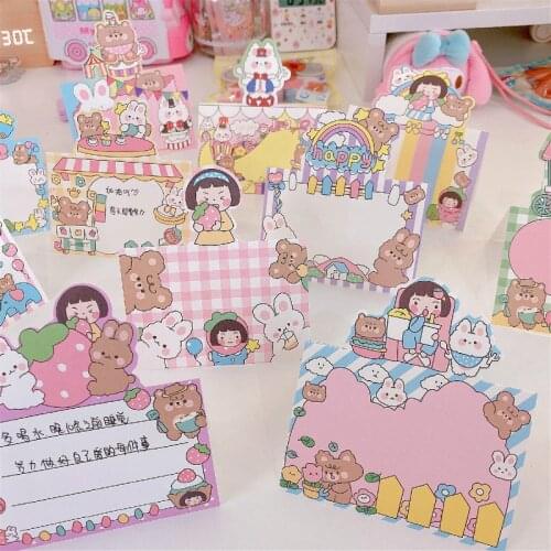New Kawaii cartoon Little girl rabbit bear Folding Memo Pad Sticky Notes Memo Notepad Bookmark Gift Stationery notebook