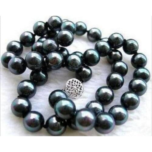 Free Shipping GENUINE natural AAA+ TAHITIAN 9-10M BLACK SHELL PEARL NECKLACE 18inches