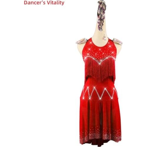 Latin Dance Dress AB stones fringes dress Performance Clothes Custom Children Woman Competition Clothing Girls Rumba costumes